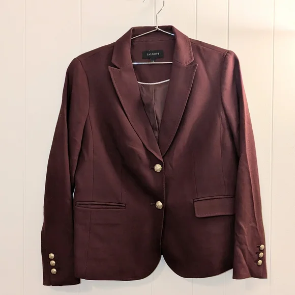 Talbots burgundy tailored blazer with gold crest buttons. - Picture 1 of 9